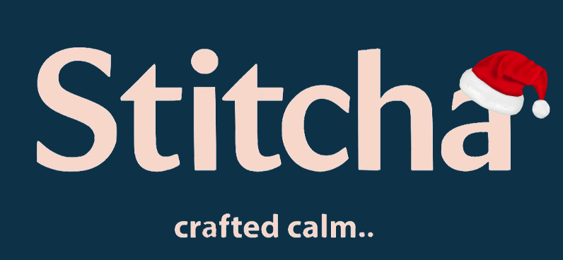 Stitcha logo with a Santa hat on a dark blue background
